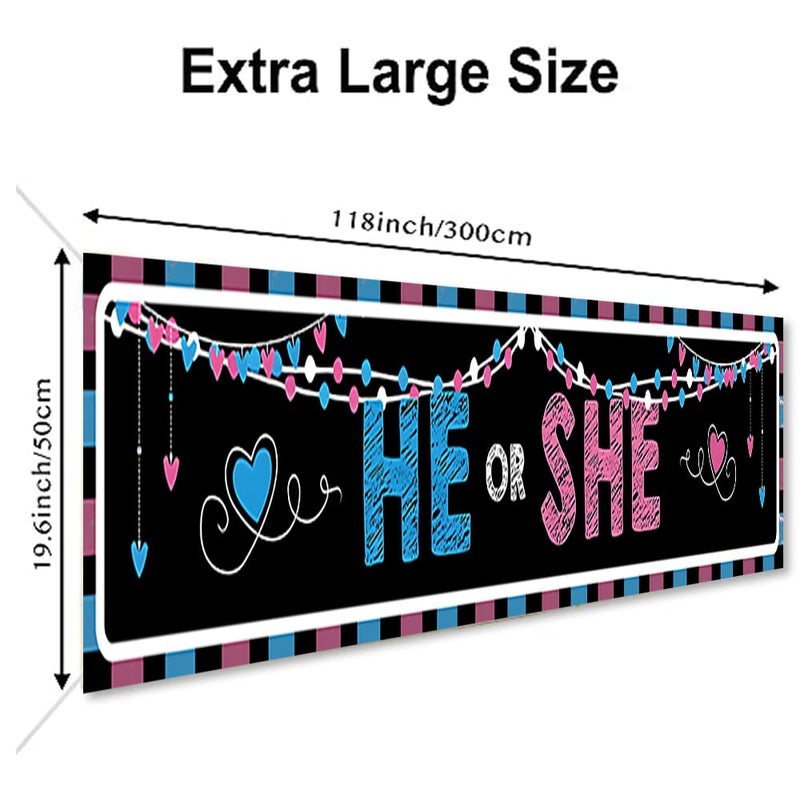 DOTOOMA 118 x 20 Inches He Or She Gender Revel Banner Yard Sign Blue Or Pink For Boys And Girls With Stars And Heart Decoration Baby Shower Supplies Indoor Outdoor Blue Pink - Image 3
